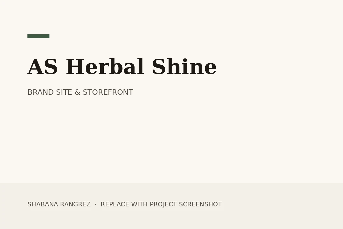 AS Herbal Shine storefront home page showing the product catalogue on a warm cream background